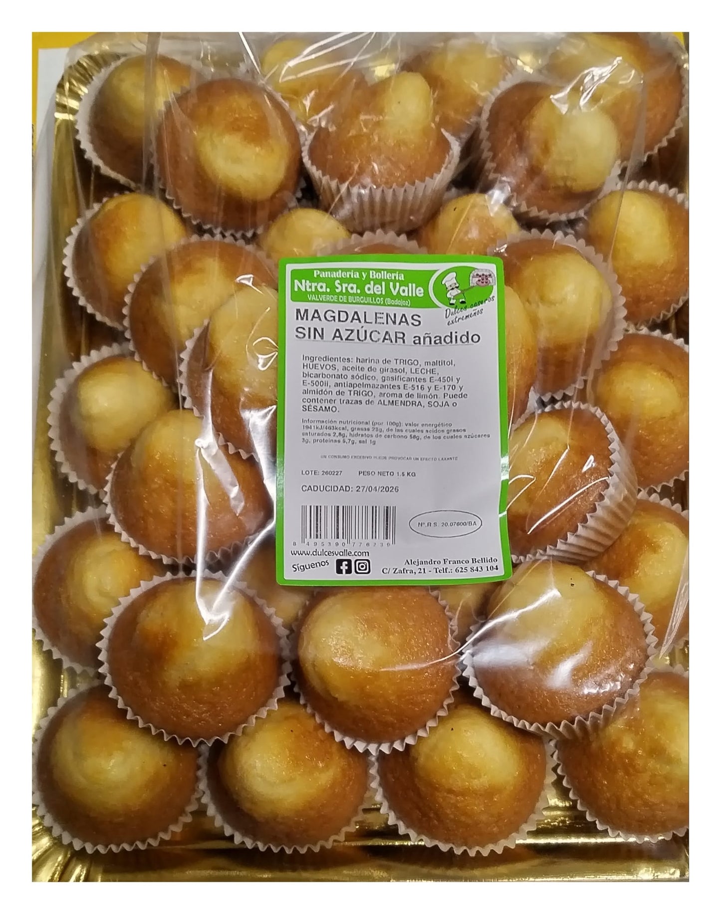 MAGDALENAS SIN AZUCAR 1.5KG BADAJOZ